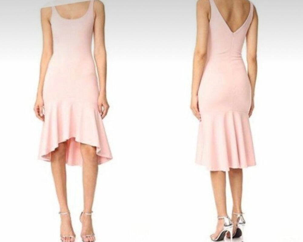 Amanda Uprichard Parker Pink Asymmetric Ruffle Hem Cocktail Dress Size Large